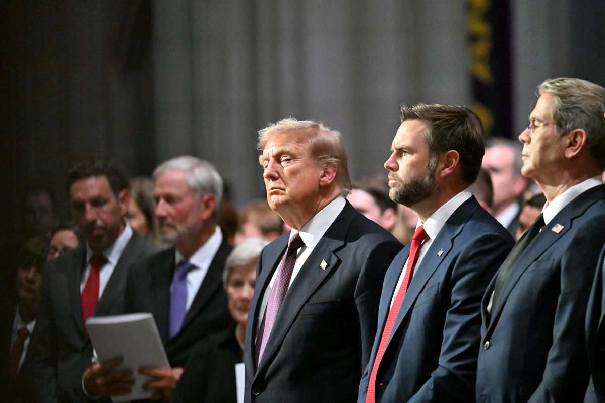 President Donald Trump is joined by Vice President JD Vance and other administration officials at Senator Lindsey Graham's state funeral.