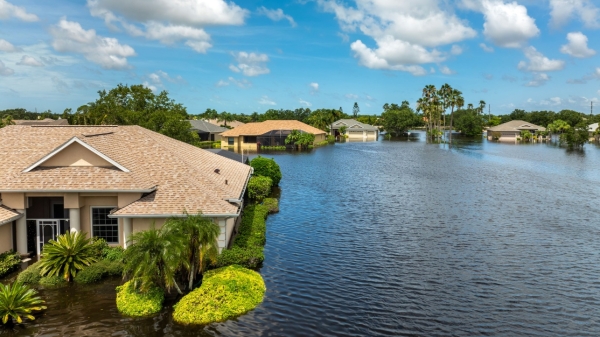 A flooded neighborhood.
