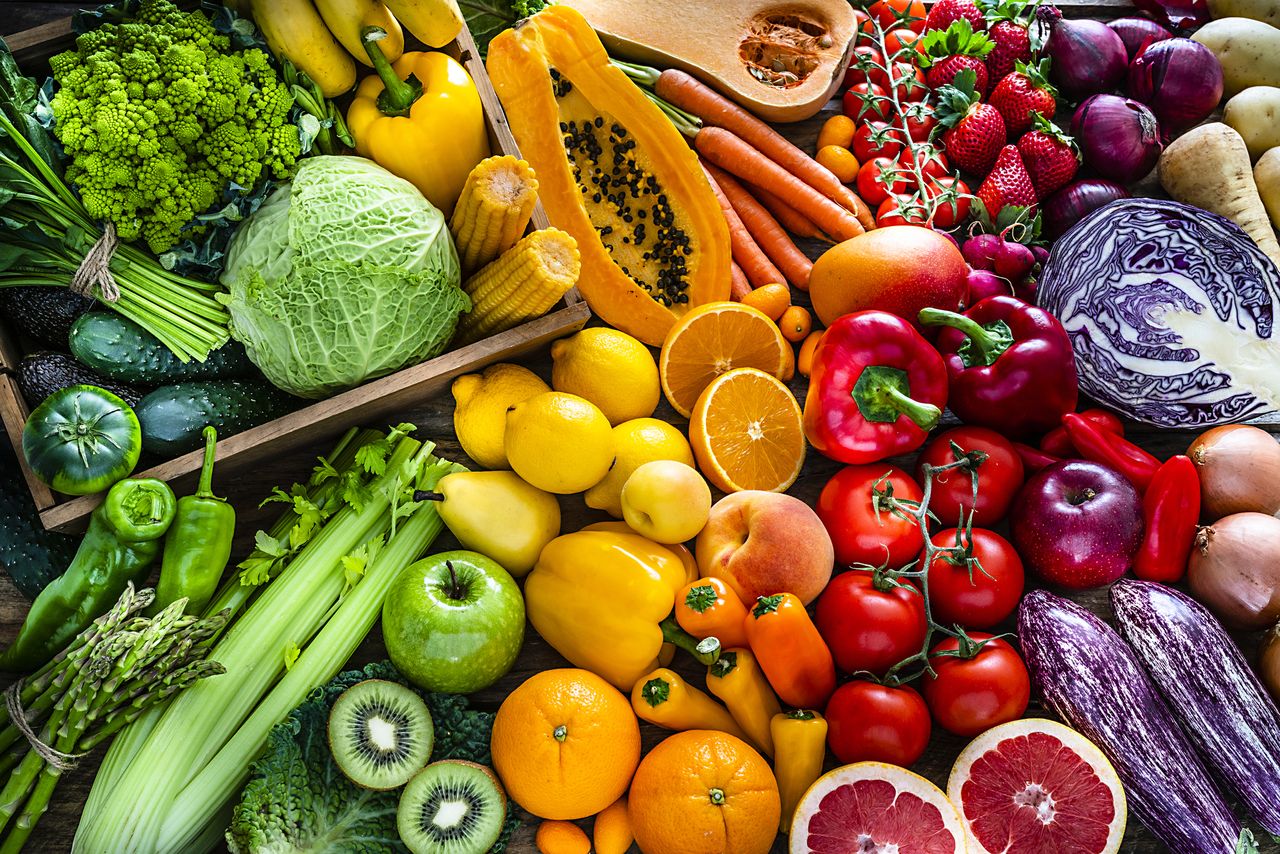 A rainbow of fruits and vegetablesCredit: fcafotodigital/Getty Images