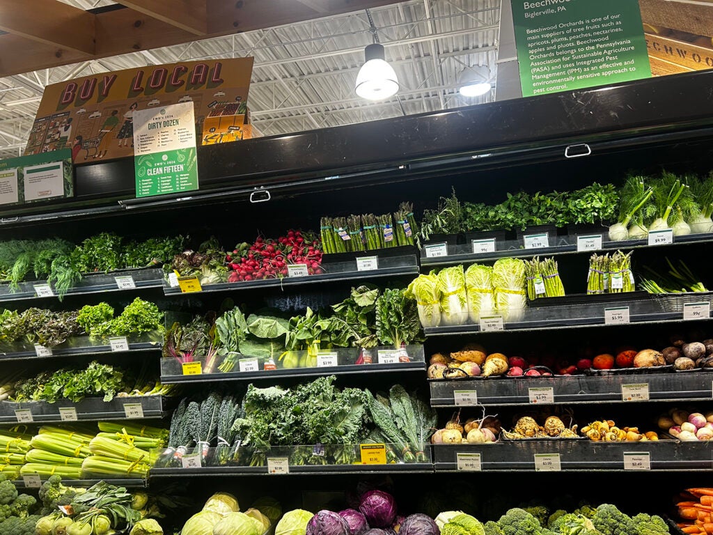 Fresh vegetables for sale in the produce aisle