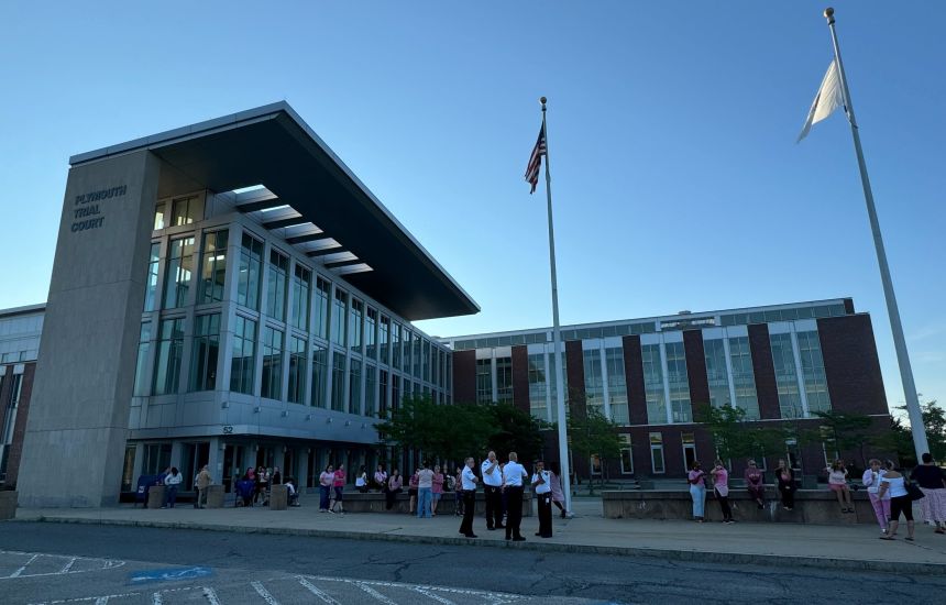 Supporters of Lindsay Clancy gather outside Plymouth Superior Court in Plymouth Massachusetts.