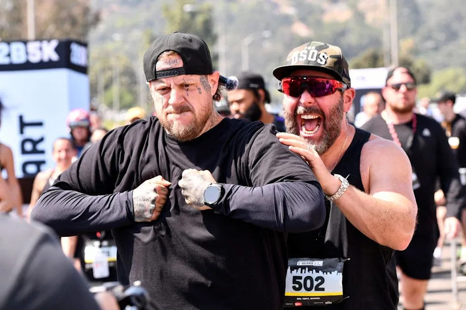 Jelly Roll and Bert Kreischer attend the Two Bears 5k event presented by Netflix Is A Joke Festival at Rose Bowl Stadium on May 09, 2026 in Pasadena, California.