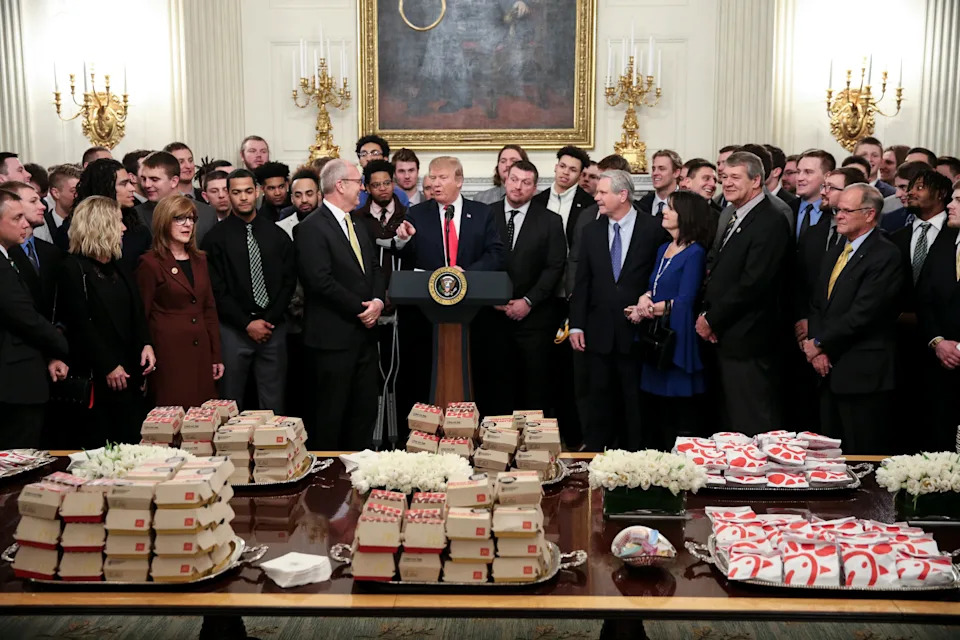 Trump's beloved McDonald's has been a staple of both presidencies. / (Photo by Oliver Contreras-Pool/Getty Images)