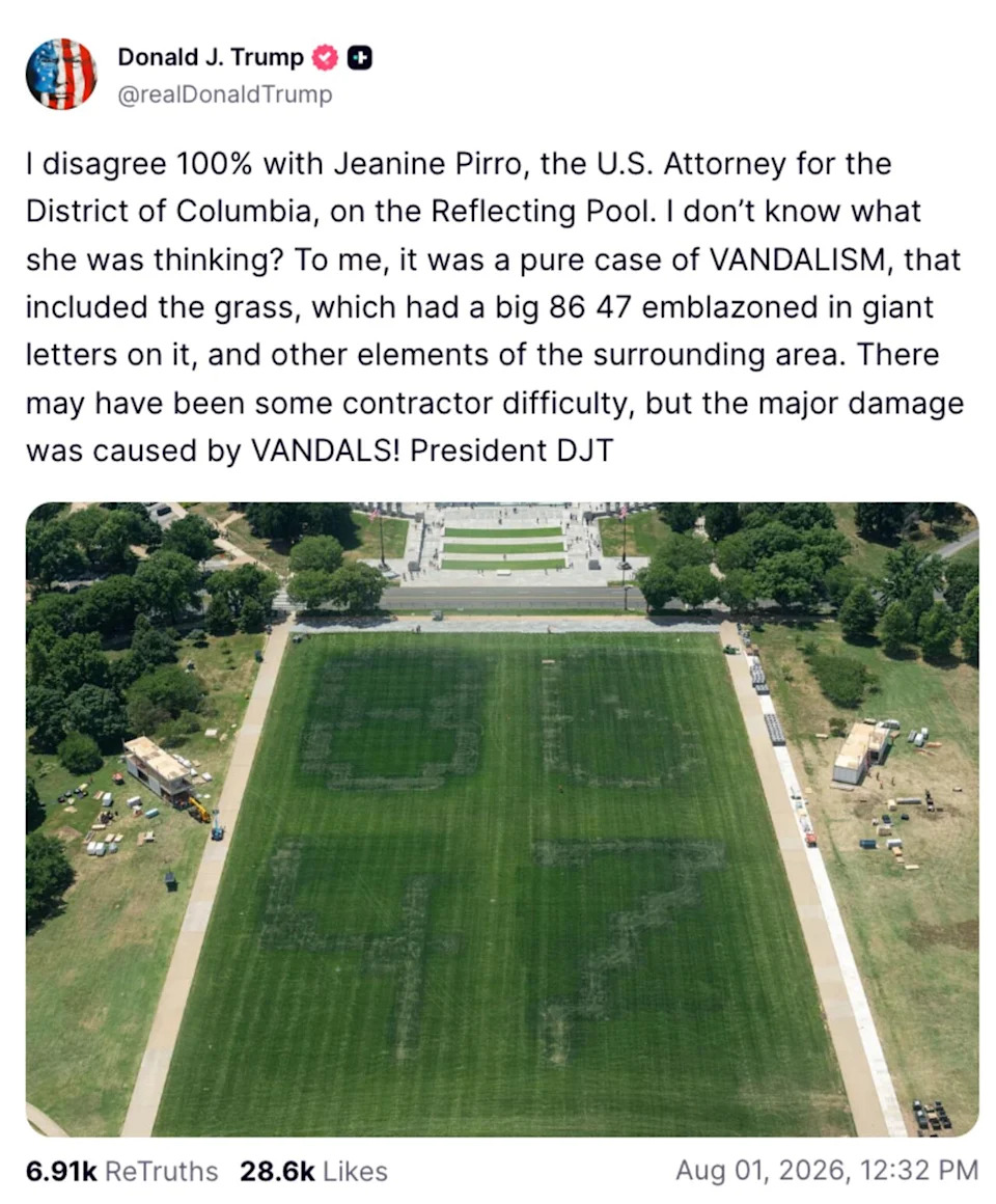 Trump was not happy with Pirro's decision to drop charges against Hearn. / Donald Trump/Truth Social