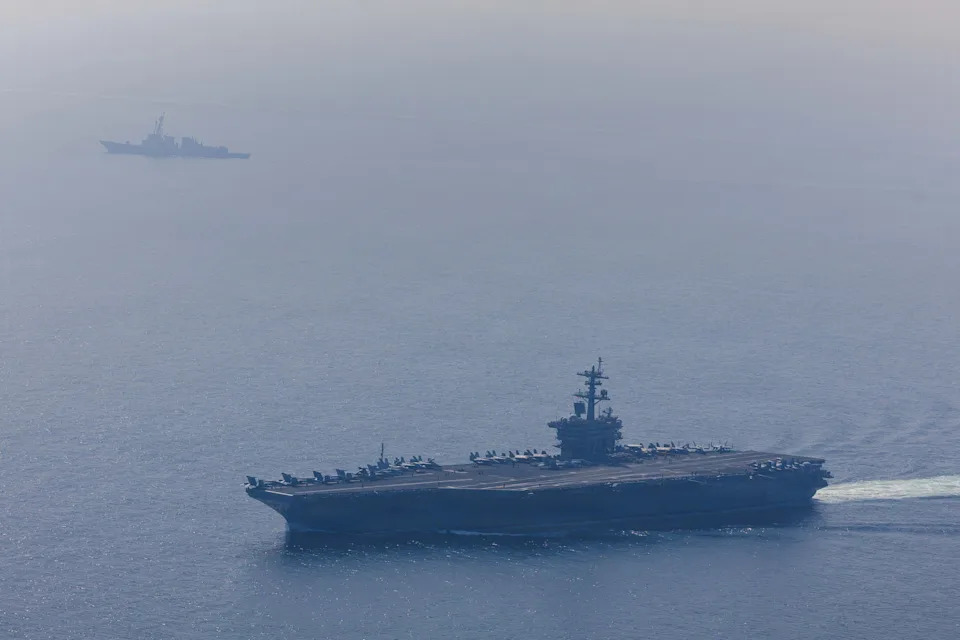 USS Abraham Lincoln in the Arabian Sea in February.  / Handout / Getty Images