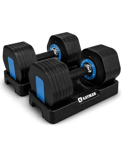 Kayman 24kg Adjustable Dumbbell Set (2x12kg) - 12-In-1 Quick-Dial System With Safety Lock - 6 Adjustable Weight Levels 2/4/6/8/10/12kg - Space Saving Home Gym Strength Training Weights for Men & Women
