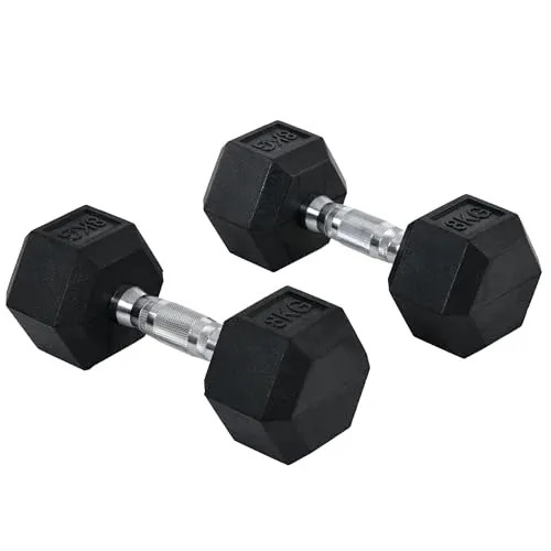 Homcom 2x8kg Rubber Hex Dumbbell Set Anti-Rolling Free Weights Dumbbells