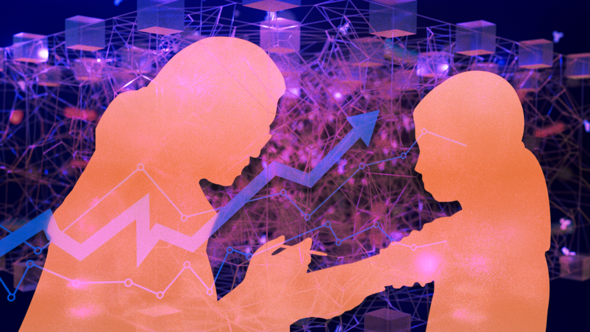 Graphic illustration depicting the silhouettes of a person giving another person a shot.