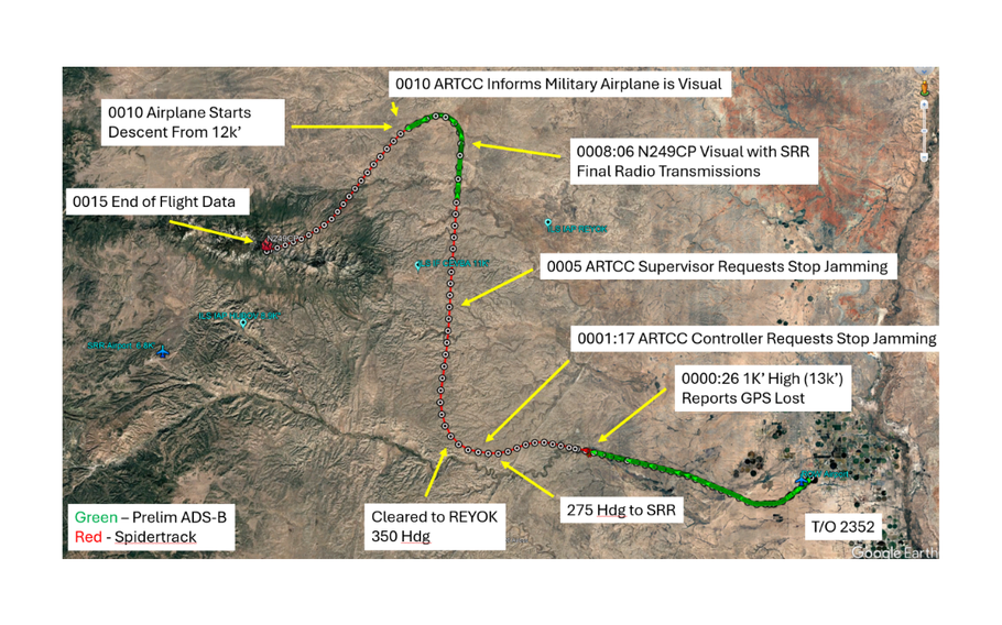 A map shows the flight path and key communications of a plane before it crashed.
