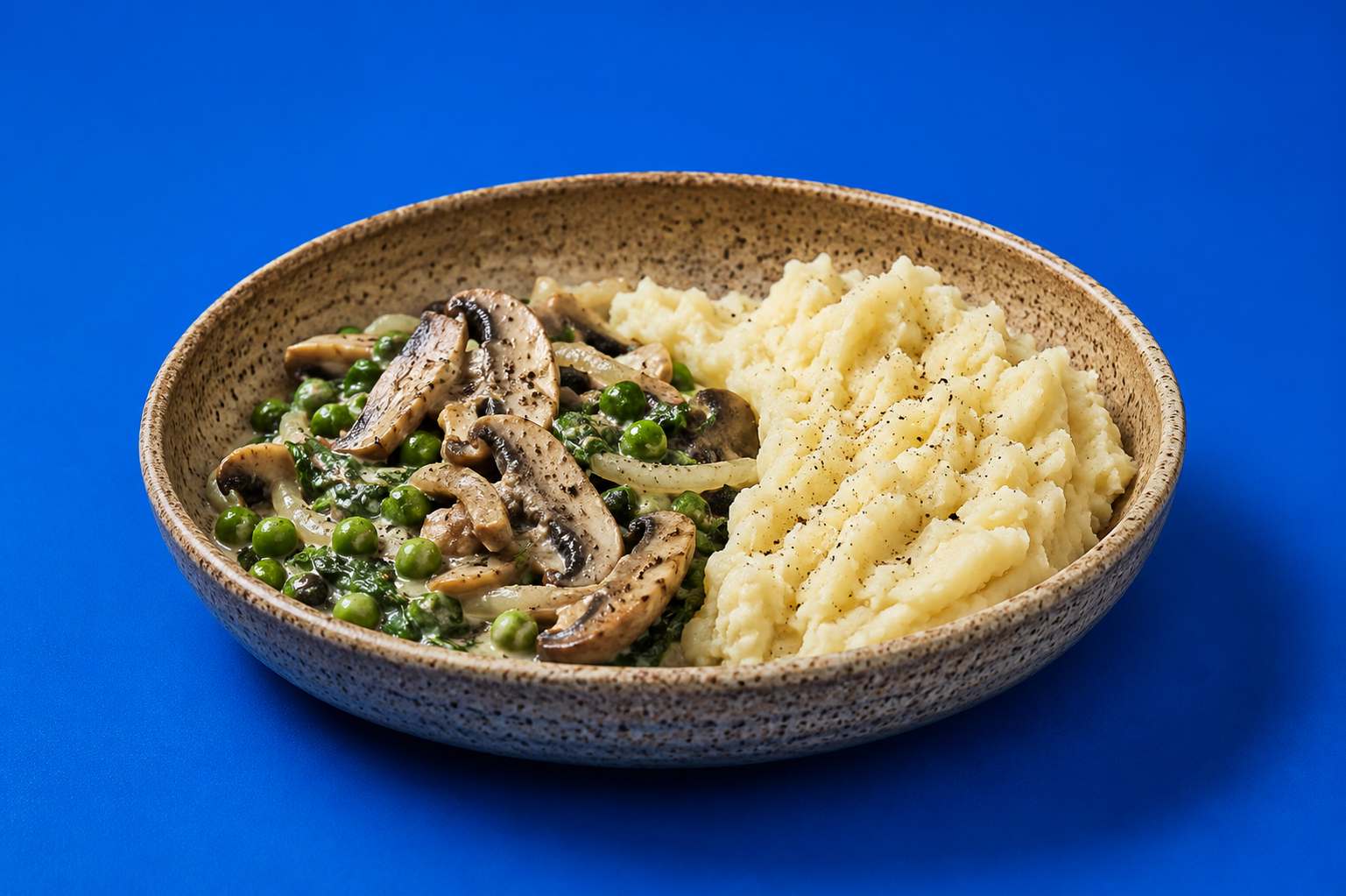 Mushrooms, spinach and peas bring plenty of substance to this meat-free stroganoff