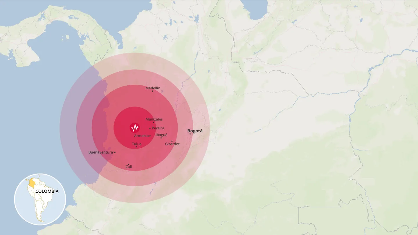 map of Colombia after an earthquake