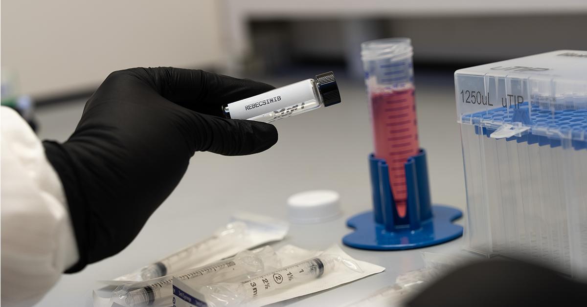Catriona Jamieson, preparing a vial of investigational new drug Rebecsinib