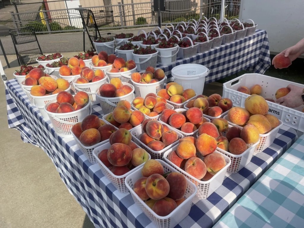 Table With Baskets Of Peaches