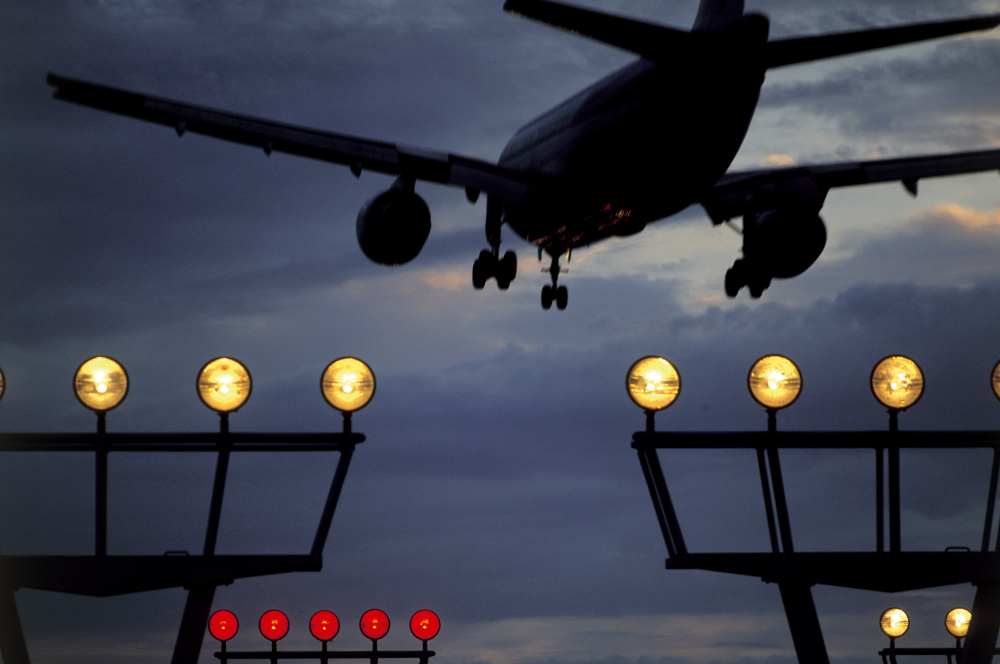 Aircraft landing at Schiphol at night