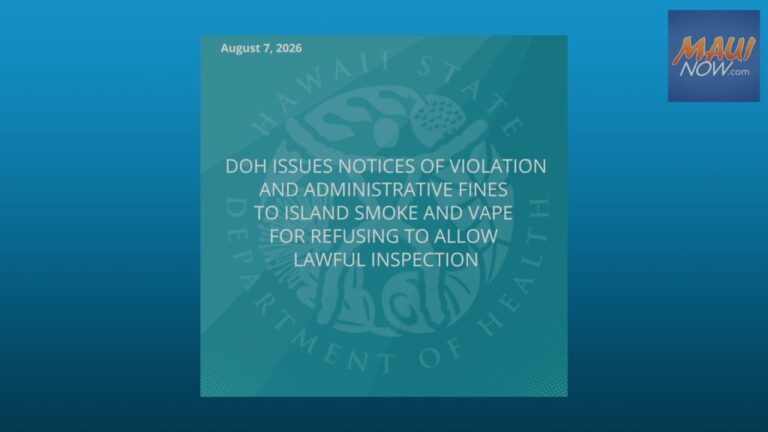 DOH Issues Notices of Violation to Island Smoke and Vape for alleged refusal to allow inspection DOH Issues Notices of Violation to Island Smoke and Vape for alleged refusal to allow inspection