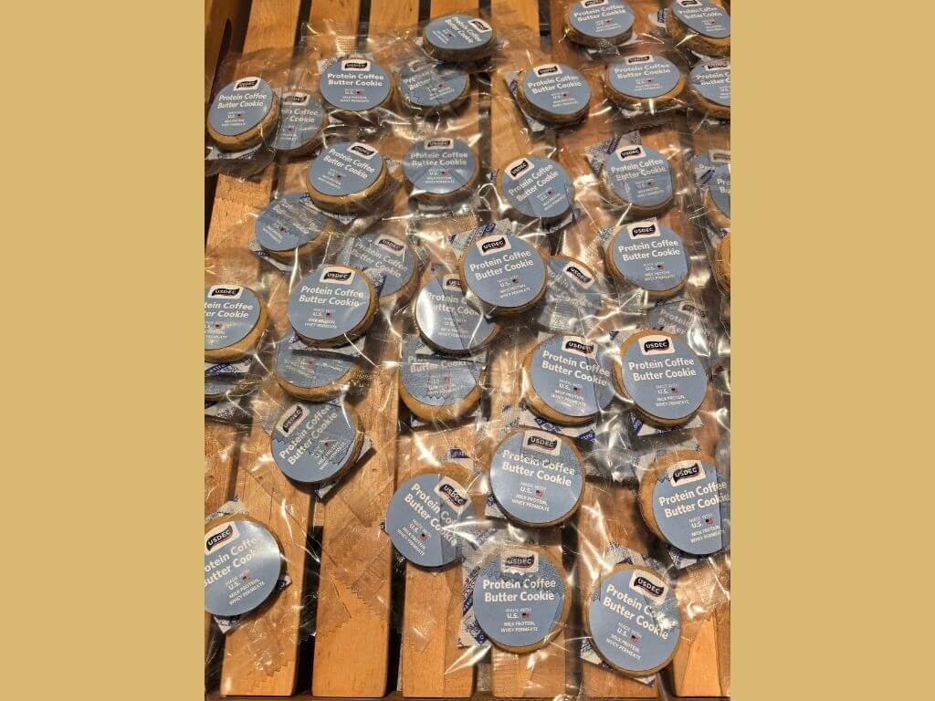 Protein coffee butter cookies made with US milk protein and permeate, and infused with rich roasted coffee. It delivers 6.5 grams of nutritionally high-quality protein per serving of four cookies.  | Photo by Vanessa Hidalgo