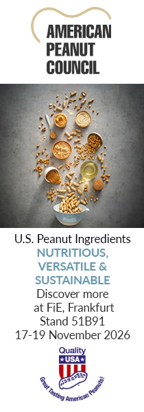 Banner featuring image of legumes and company logo above the image with a campaign description text in the bottom part