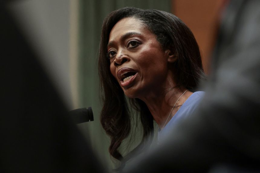 Erica Schwartz testifies before a Senate Health, Education, Labor, and Pensions Committee confirmation hearing, on Capitol Hill in Washington, DC, on July 15.