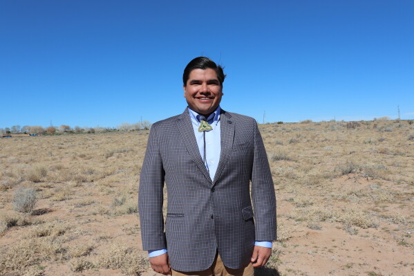 Mark Cruz, senior Health and Human Services advisor and citizen of the Klamath Tribes, poses for a portrait at the Pueblo of Sandia, in central New Mexico, near Albuquerque, on Friday, March 13, 2026. (AP Photo/Savannah Peters)