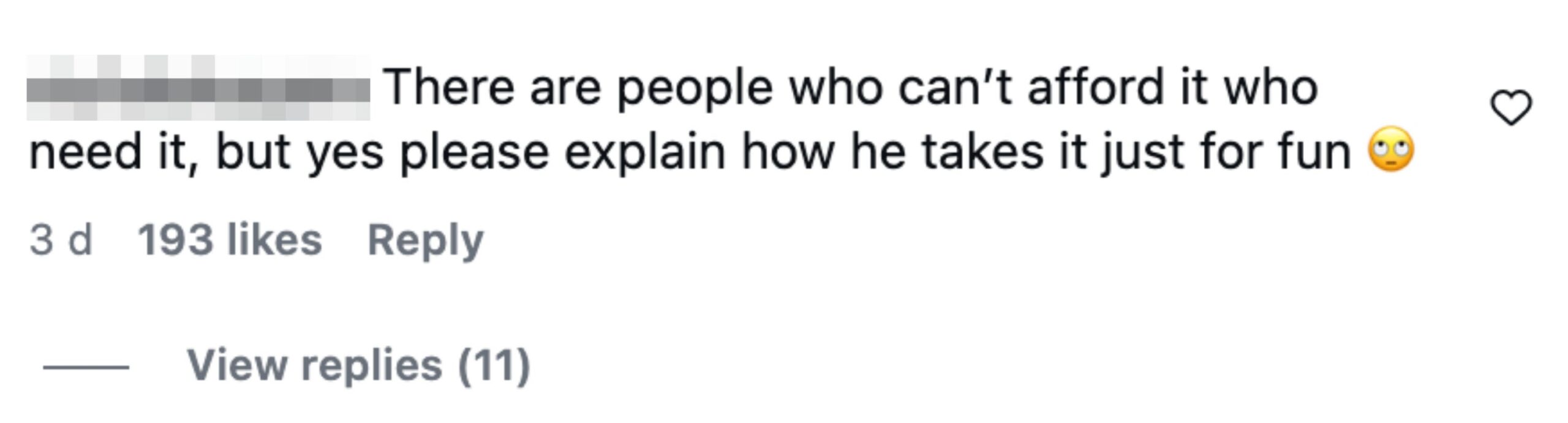 Comment expressing frustration about Judd taking Ozempic when others can't afford but need it