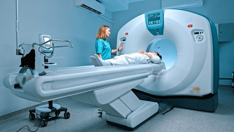 A patient undergoing an MRI scan.